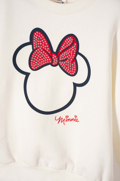 POLERON DE MINNIE MOUSE CERRADO MARFIL PARA NIÑA 2T A 5T
