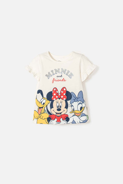 POLERA DE MINNIE MOUSE MANGA CORTA MARFIL PARA NIÑA 2T A 5T