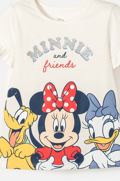 POLERA DE MINNIE MOUSE MANGA CORTA MARFIL PARA NIÑA 2T A 5T
