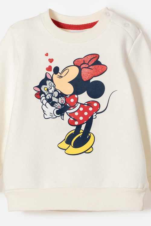 POLERON DE MINNIE MOUSE CERRADO MARFIL PARA BEBÉ NIÑA