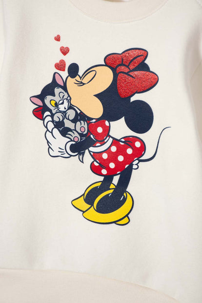 POLERON DE MINNIE MOUSE CERRADO MARFIL PARA BEBÉ NIÑA