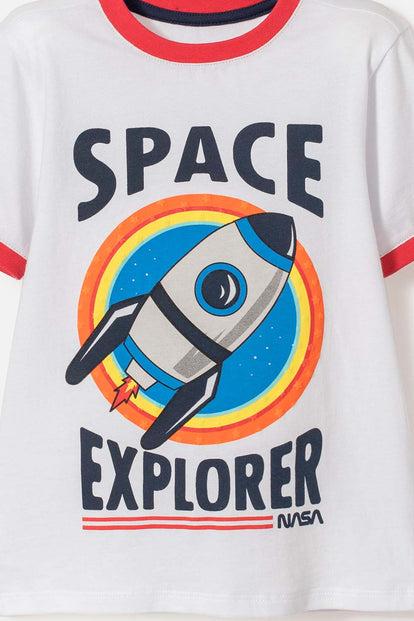 CAMISETA DE NASA MANGA CORTA BLANCO Y ROJO PARA NIÑO 2T A 5T