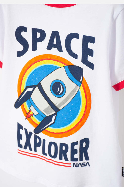 CAMISETA DE NASA MANGA CORTA BLANCO Y ROJO PARA NIÑO 2T A 5T