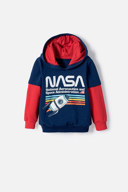 BUZO DE LA NASA CON CAPUCHA AZUL Y ROJO PARA NIÑO 2T A 5T