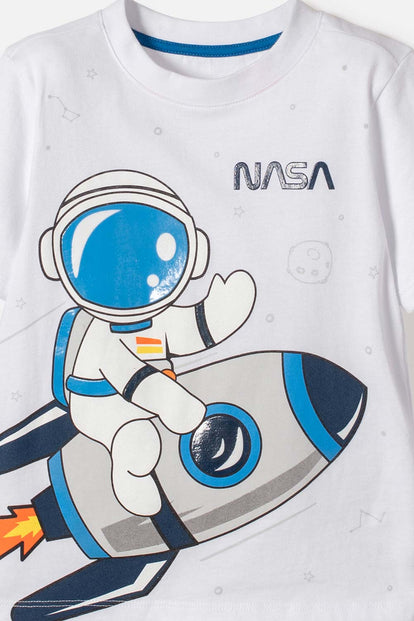 CONJUNTO DE LA NASA CON PANTALÓN LARGO BLANCO Y AZUL PARA NIÑO 2T A 5T
