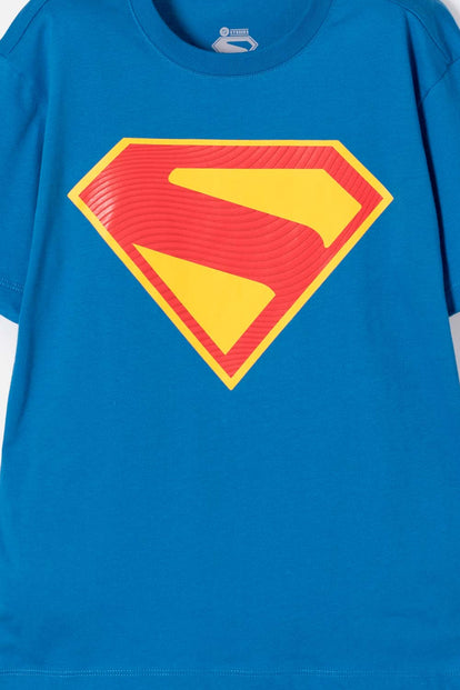 POLERA DE SUPERMAN MANGA CORTA AZUL PARA NIÑO 2T A 5T