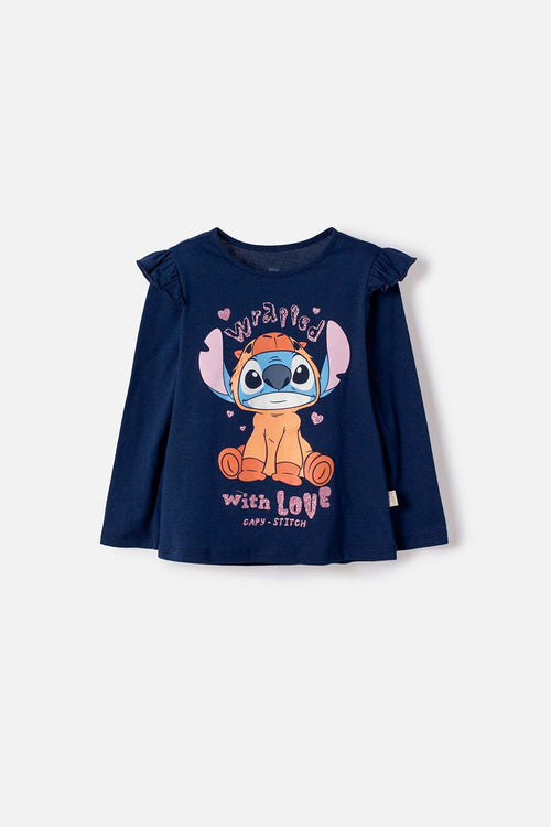POLERA DE LILO Y STITCH AZUL MANGA LARGA PARA NIÑA DE 2T A 6T