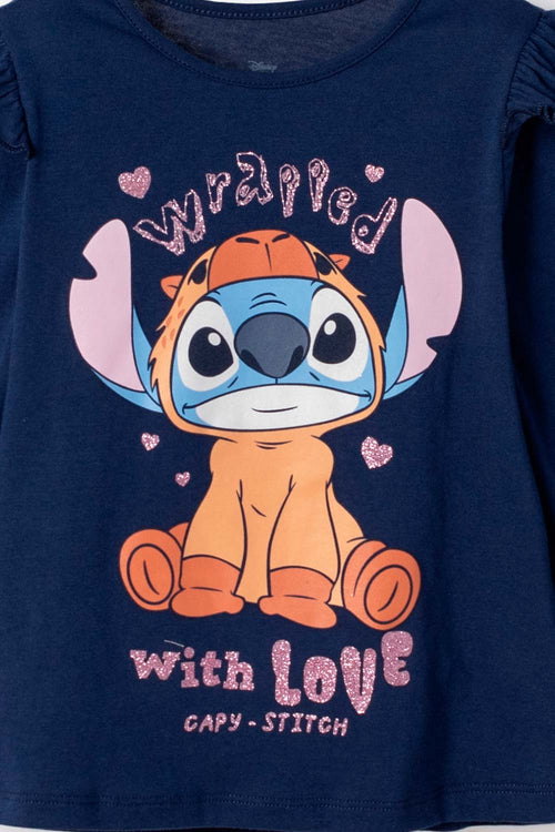 POLERA DE LILO Y STITCH AZUL MANGA LARGA PARA NIÑA DE 2T A 6T
