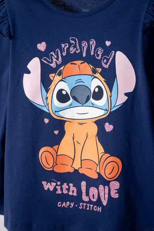 POLERA DE LILO Y STITCH AZUL MANGA LARGA PARA NIÑA DE 2T A 6T